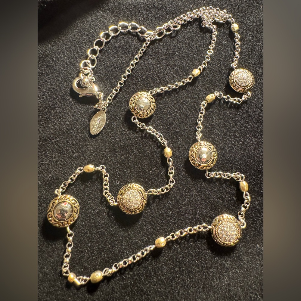 Chico's Silver Chain Necklace with Gold and Silver Double Sided Embellishments